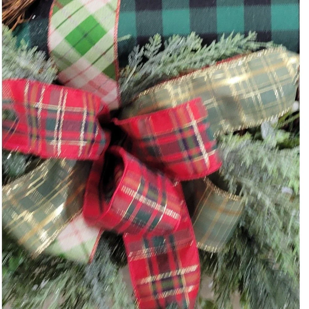 Rustic Wreath Natural Grapevine Green Buffalo Plaid Christmas one of a kind